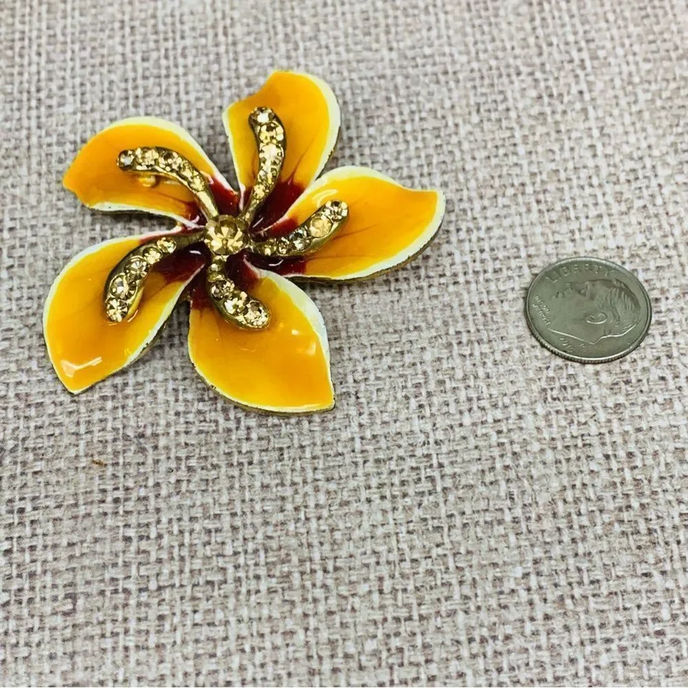 Yellow Enameled Crystal Flower Brooch‎
